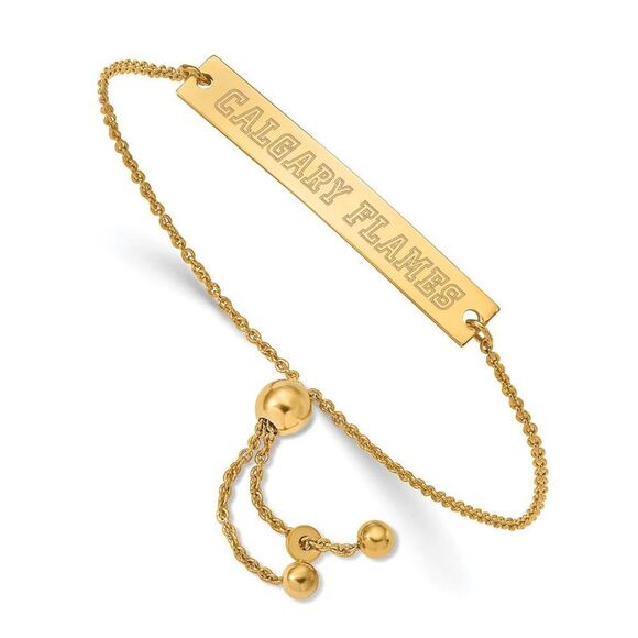SS 14k Yellow Gold Plated NHL Calgary Flames Small Bar Adj. Bracelet - Picture 1 of 3